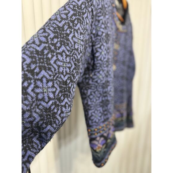 Icelandic Design Wool Cardigan Purple Floral Nordic Sweater W/metal Clasps Sz Lg - Picture 4 of 8